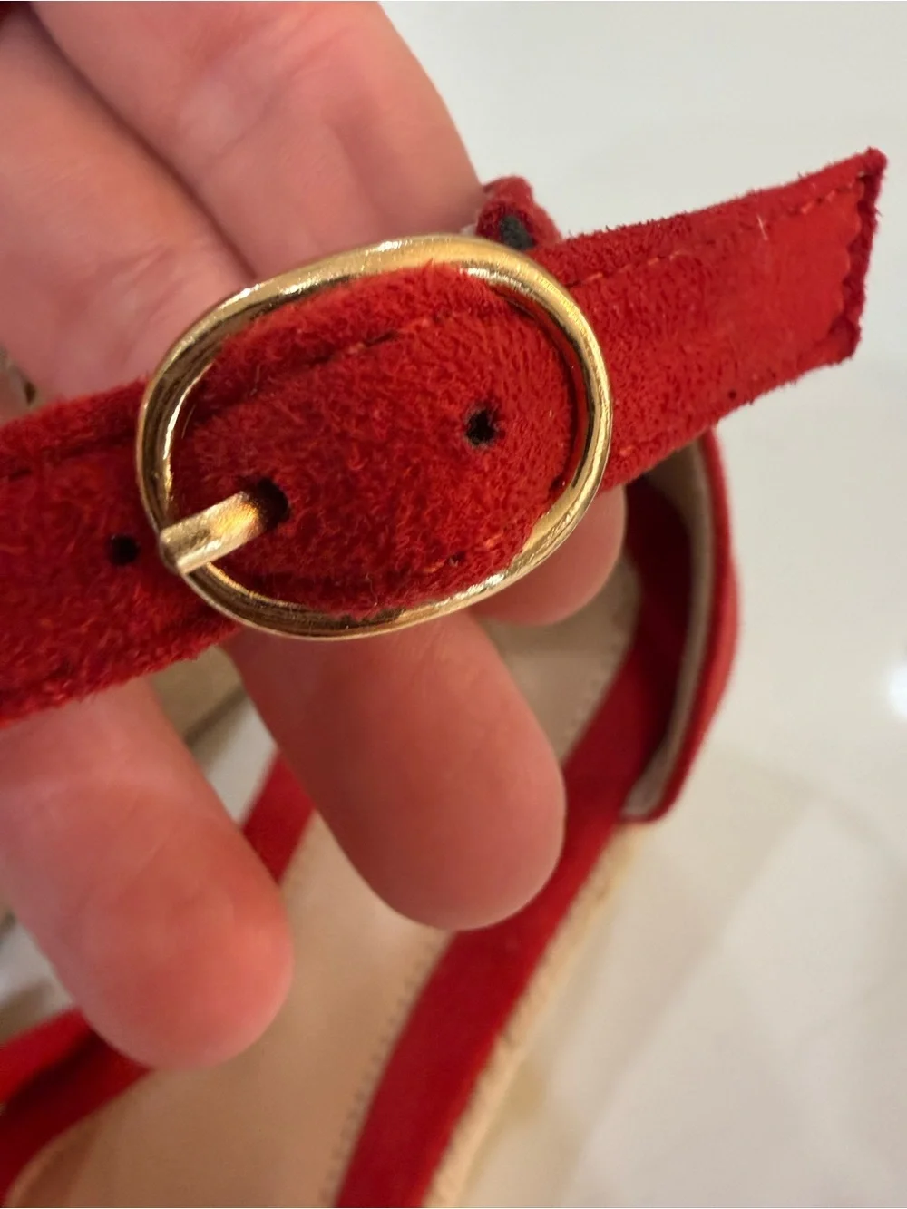❤️ Red Suede Bow Wedge Sandals